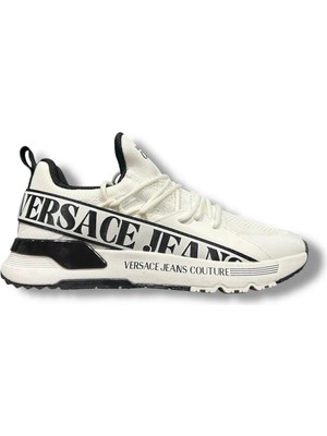 Versace Erkek Yüksek Rahat Tabanlı Logo Desenli Örgü Detaylı Beyaz Sneaker 80YA3SA3 ZSE21-003