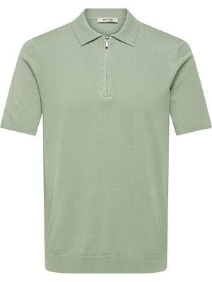 Only & Sons Erkek Yarım Fermuarlı Yeşil T-Shirt - 22028606