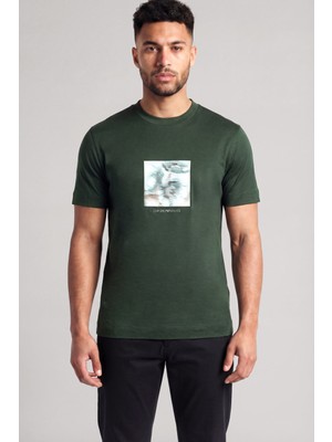 Emporio Armani Erkek Bisiklet Yaka Regular Fit Kısa Kol Pamuk Karışım Yeşil T-Shirt EM005272 AF10017-U7263