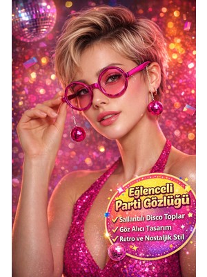 Toyfest Pembe Disco Toplu Parti Gözlüğü Yetişkin Kostüm Aksesuarı Retro Festival Yılbaşı Kadın Erkek Eğlence