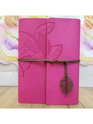 Zenvia Büyük Boy Yaprak Desenli Pembe Deri Not Defteri