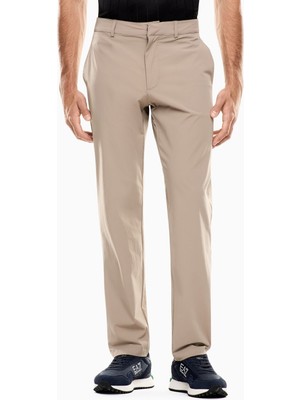 EA7 Erkek Dar Kalıp Nefes Alabilen Kumaş Kontrast Logo Desenli Düz Paça Bej Pantolon 7M000509 AF14589-U6167