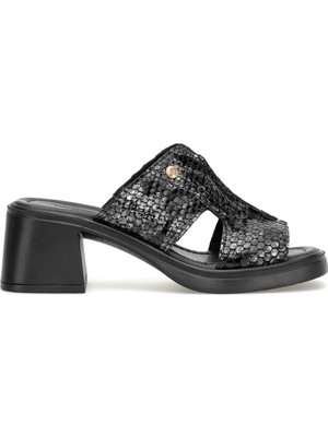 Mammamia D26YT-1900R Kadın Hakiki Deri Topuklu Terlik Siyah