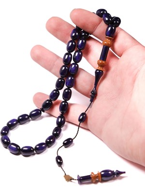 Tesbihkenti Emine Reşvani Kuka Kombinli Sedefli Lacivert Sıkma Kehribar Tesbih