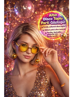 Toyfest Gold Disco Toplu Parti Gözlüğü Yetişkin Kostüm Aksesuarı Retro Festival Yılbaşı Kadın Erkek Eğlence