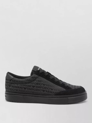 Emporio Armani Erkek Düz Rahat Taban Bağcıklı Üzerin Marka Yazı Desenli Siyah Sneaker EM004782 AF24459-MC406