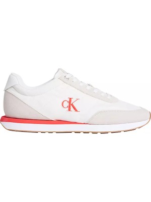 Calvin Klein Erkek Düz Rahat Taban Bağlamalı Ck Yazı Desenli Deri Krem Sneaker YM0YM01361-062