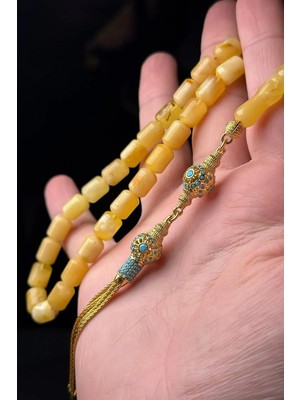 Tesbihkenti Gold Gümüş Püsküllü Kapsül Kaya Damla Kehribar Tesbih