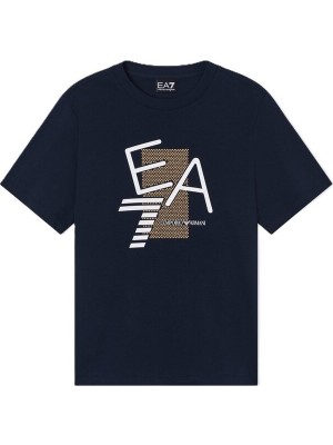 Kadın Normal Kesim Ea7 Logo Desenli Yuvarlak Yakalı Kısa Kollu Pamuklu Lacivert T-Shirt 7W001095 AF21636-UB102