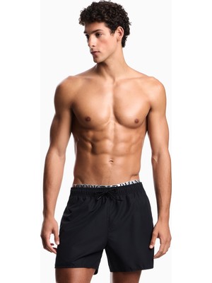 Emporio Armani Erkek Beli Lastikli Ip Bağlamalı Regular Fit Siyah Deniz Şortu EM000686 AF20432-UC001