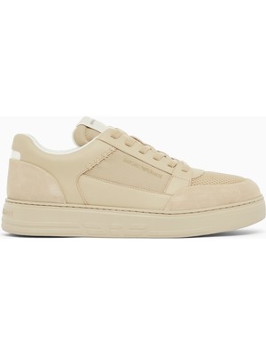Emporio Armani Erkek Süet ve File Detaylar Bağcıklı Kauçuk Taban Bej Sneaker EM004836 AF24321-M1359