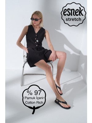 Maule Pamuk, Elastan Dokulu Dokuma Kumaş Kadın Şort @roma