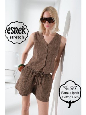 Maule Pamuk, Elastan Dokulu Dokuma Kumaş Kadın Şort @roma