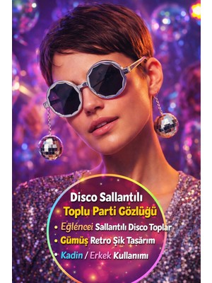 Toyfest Gümüş Disco Toplu Parti Gözlüğü Yetişkin Kostüm Aksesuarı Retro Festival Yılbaşı Kadın Erkek Eğlence