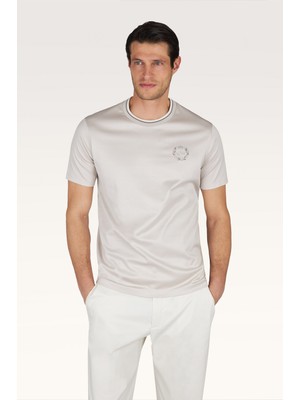 Paul & Shark Erkek Kısa Kol Bisiklet Yaka Rahat Kesim Bej T-Shirt 26411064-348