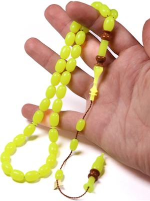 Tesbihkenti Emine Reşvani Kuka Kombinli Neon Sarı Sıkma Kehribar Tesbih