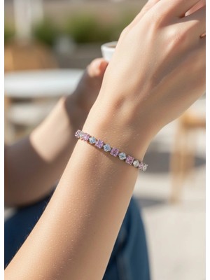 Biju Yılmaz Vip Silver Pembe Baget Taşlı Su Yolu Bileklik - 26SLBV14