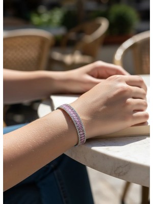 Biju Yılmaz Vip Silver Pembe Renkli Baget Taşlı Su Yolu Bileklik - 26SLBV04