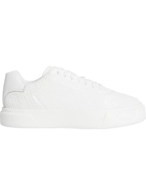 Calvin Klein Erkek Deri Ck Logo Işlemeli Düz Rahat Taban Bağcıklı Beyaz Sneaker HM0HM02132-0LB