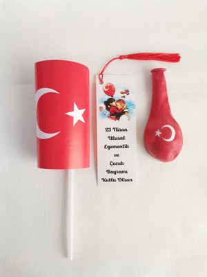 Minik Adımlar 5 Adet 23 Nisan Hediyesi Püsküllü Kitap Ayracı, Çubuklu Kağıt Türk Bayrağı ve Ay Yıldız Balon