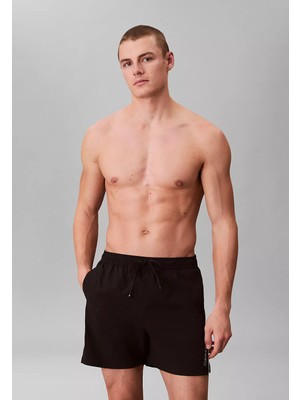 Calvin Klein Erkek Normal Kesim Beli Lastikli ve Ip Bağlamalı Hızlı Kuruyan Siyah Deniz Şortu LV00N61037-UB1