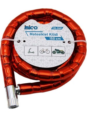 Go İthalat Tüp Anahtarlı Metal Kafa Çelik Motor - Bisiklet Kilit Silindirik Spiral Kilit Kırmızı KILIF22MM x 150CM (5491)