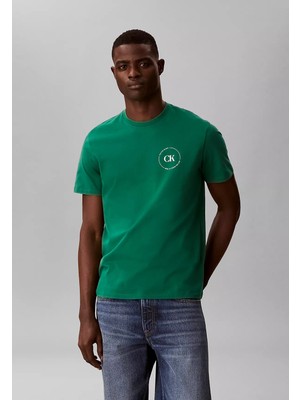 Calvin Klein Erkek Bisiklet Yaka Kısa Kol Pamuklu Önü Yazı Desenli Yeşil T-Shirt LV04RF801G-L4G