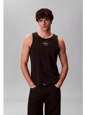 Calvin Klein Erkek Slim Fit Yuvarlak Yaka Ck Desen Kolsuz Siyah T-Shirt LV04RF850G-UB1