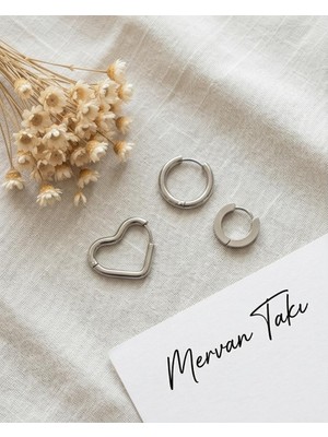 Mervan Takı 3 Çift Çelik Küpe Seti Halka ve Kalp Model