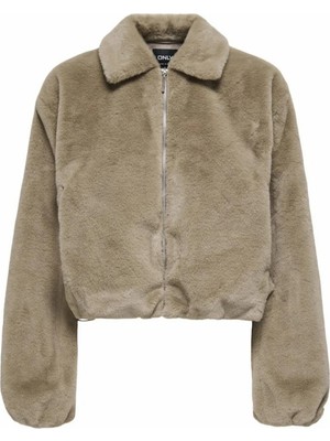 Only Kadın Peluş Fermuarlı Kahverengi Ceket - 15348987
