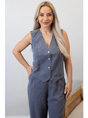 Muna Boutique Antrasit Fermuarlı Yelekli Beli Lastikli Kadın Alt Üst Ikili Takım