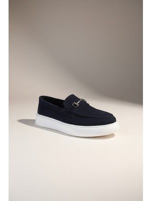 Modayak Ata M570 Lacivert Poli Beyaz Taban  Tokalı Hakiki Deri Günlük Erkek Ayakkabı