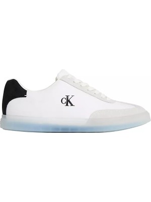 Calvin Klein Erkek Düşük Bilekli Ck Logo Detaylı Topuk Kısmında Süet Detaylı Beyaz Sneaker HM0HM02126-01W