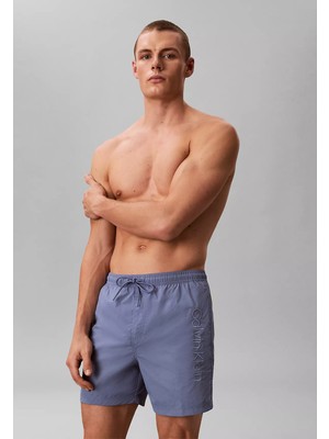 Calvin Klein Erkek Beli Lastikli ve Ip Bağlamalı Logo Detaylı Normal Kesim Lila Deniz Şortu LV00N61029-44J