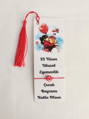 Minik Adımlar 50 Adet 23 Nisan Hediyesi Püsküllü Kitap Ayracı ve Fimo Bileklik Okul Hediye