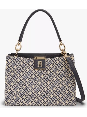 Tommy Hilfiger Kadın Th Monogram Logo Desenli Çıkarılabilir ve Ayarlanabilir Askılı Lacivert Omuz Çantası AW0AW18639-0GY
