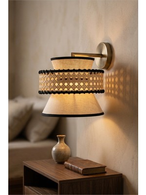 Ocean Point El Işçiliği Rustik Hazeran Duvar Lambası, Eskitme Bronz & Keten Premium Aplik, 25 cm