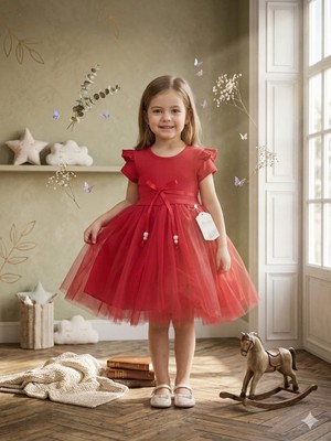 Lina Baby Bloomm Kısa Kollu Kız Bebek Elbise Tül Etekli Fiyonklu Şık Model