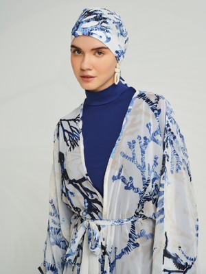 Alfasa Parçalı Hızlı Kuruyan Esnek Kumaş Mercan Desenli Tam Kapalı Tesettür Mayo Takımı