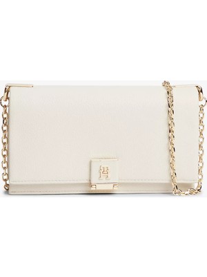 Tommy Hilfiger Kadın Metalik Th Logolu Ince Zincir Askılı Krem Omuz Çantası AW0AW17403-AEO