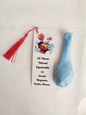 Minik Adımlar 20 Adet 23 Nisan Hediyesi Püsküllü Kitap Ayracı ve Balon Okul Hediye