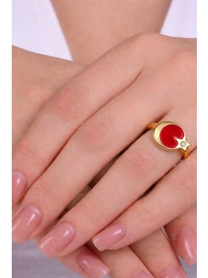 kuyumcudan 0.02CT Pırlanta Ay Yıldız 925 Ayar Gümüş Yüzük