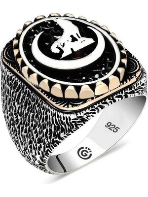 Pazarcan Gümüş Hilal Bozkurt Oval Erkek Yüzük