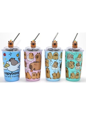 Store Mania Ieg™ Capybara Figürlü Isı Muhafazalı Metal Pipetli Paslanmaz Çelik Kupa