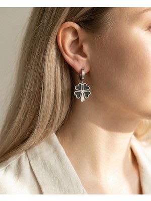 Mervan Takı Siyah Yonca Model Çelik Küpe