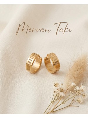 Mervan Takı Modern Çizgili Halka Çelik Küpe