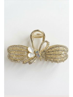 Vera House Zarif Inci Detaylı Gold Fiyonk Model Lüks Metal Mandal Toka