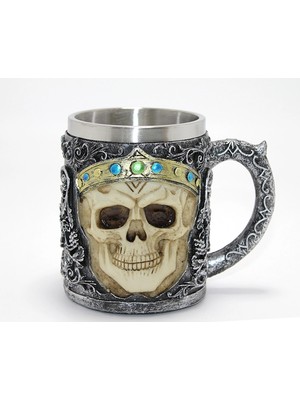 MiraLive Taçlı Kurukafa Kralı 3D Kabartmalı Çelik Kupa Bardak