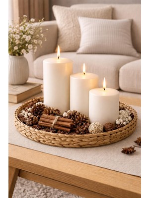 İzmir Candle 3'lü Beyaz Silindir Mum Seti 7*7/10/15 Dekoratif Mum