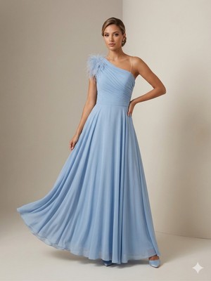 Centilmen Omuz Tüy Detaylı Şifon Abiye 6046